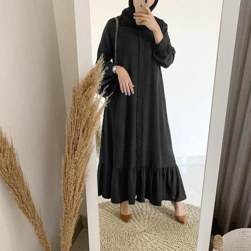 Foto Produk COD Gamis Bella Wanita Bahan Mosscrepe - Hitam dari Tokogo-id