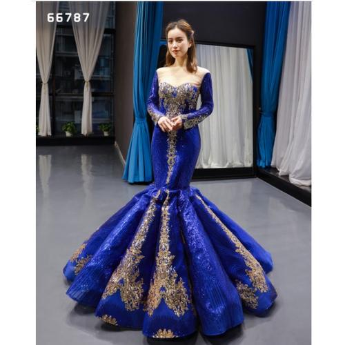 Jual royal blue evening dress women 