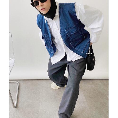Foto Produk JINISO Vest Jaket Jeans Oversize Blue Denim dari JINISO.ID