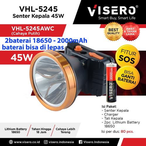 Foto Produk Senter kepala 45w cahaya putih VISERO VHL-5245 45w 2baterai lepas18650 dari Warunglistrik