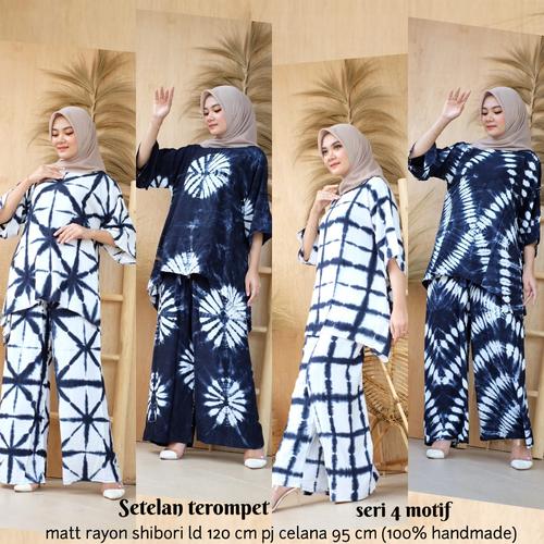 Foto Produk Setelan Blus Terompet Shibori Set Baju Celana Batik Handmade Cantik dari Zerra Batik