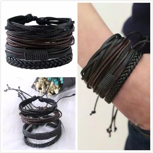 Foto Produk Set Gelang Kulit isi 5 pcs - Paket Gelang Tangan Leather Pria Wanita dari warung-angga