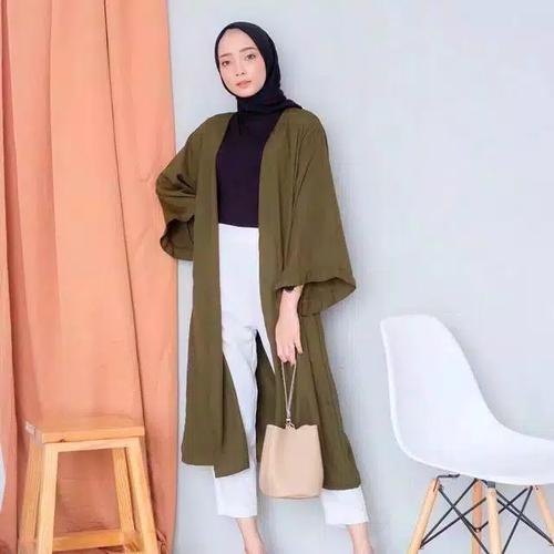 Jual Cardi Yuuna Long Outer Cardigan Panjang Wanita Muslim Bahan Chiffon Army Jakarta Pusat Cherryshop182 Tokopedia