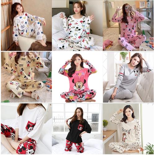 Foto Produk Stelan Piyama Import Wanita Baju Tidur Tangan Panjang Motif Korea - Acak, M dari Acc Perhiasan