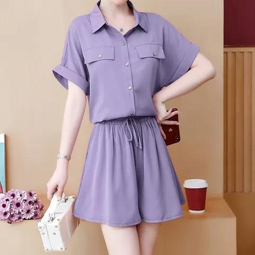 Jual baju korea style satu set Ungu, XL Kota Batam