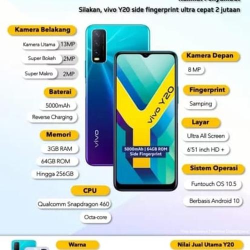 Foto Produk VIVO Y20 3/64 GB GARANSI RESMI VIVO INDONESIA - Putih dari Toko Ammar