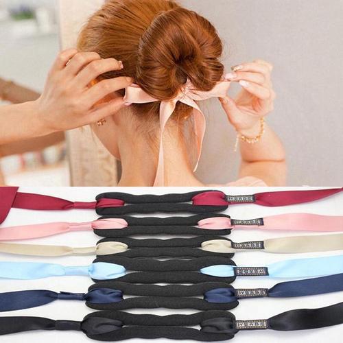 Foto Produk Women Hair Curls Bun Head Band Hair Magic Hair Making Tool Ribbon Bow - Dark Blue dari megagalaxy_mg