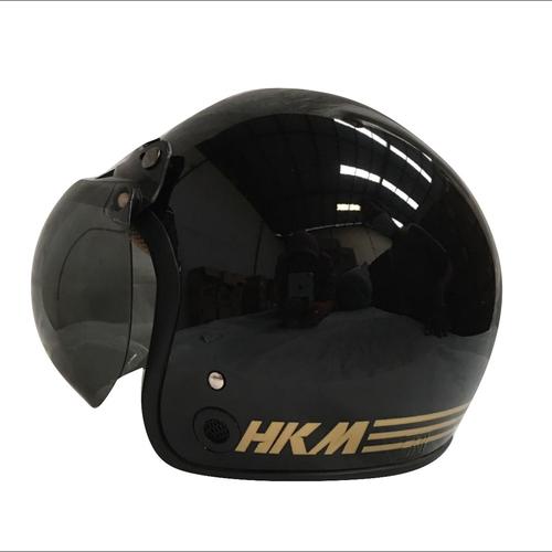 Foto Produk helm retro hkm line black gloss (free kaca helm) dari GudangHelm