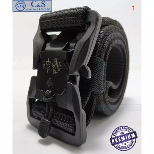 Foto Produk GESPER PRIA KANVAS MILITER TAKTIKAL KEPALA MAGNET TARIK IMPOR - Hitam dari comfortnstylish