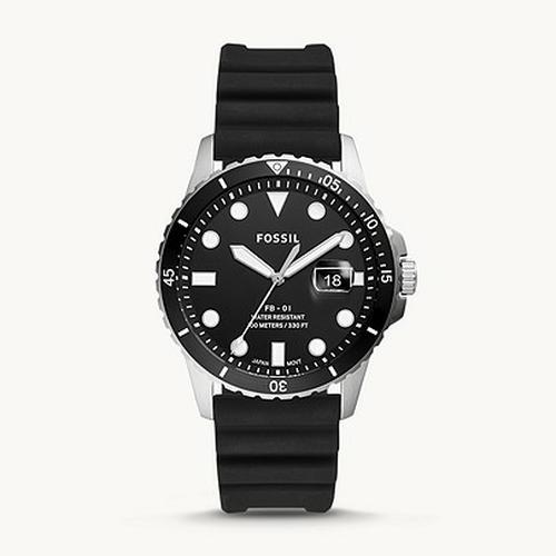 Three-Hand Date Black Silicone Watch 