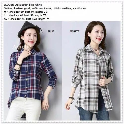 Foto Produk Baju Atasan Kemeja Kotak Wanita Blouse Korea Import AB932939 Tunik dari Amelie Butik Wholesale
