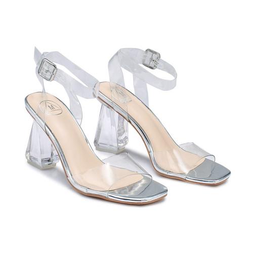 Flared Clear Square Toe Heels 