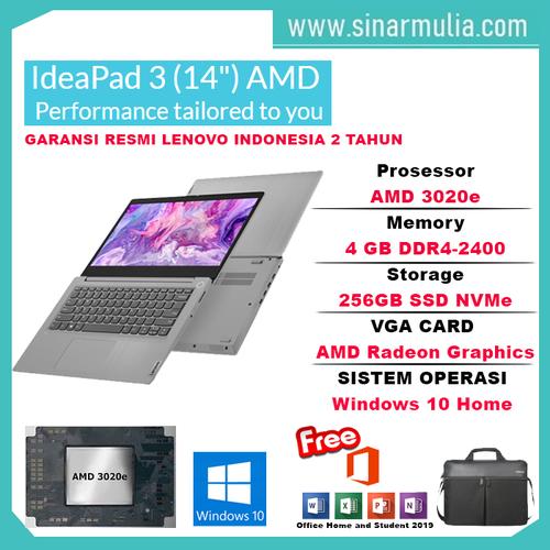 Foto Produk Laptop Lenovo Ideapad Slim 3 AMD 3020e 4GB 256GB SSD 14 inch WIN10+OHS - Cherry Red dari Sinarmulia Sukses Makmur