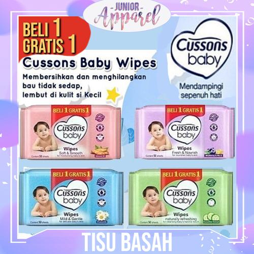Foto Produk Tisu Basah Cussons Beli 1 Gratis 1 Baby Wipes 50s - BIRU MildGentle dari Junior Apparel