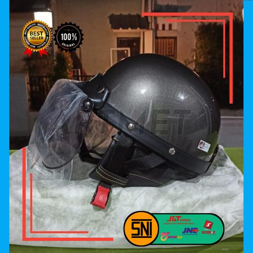 Foto Produk HELM CHIPS ABU POLOS GLOSSY KLASIK KACA CEMBUNG SNI DEWASA - F3 - TERMASUK KACA dari INFINITYSTORY
