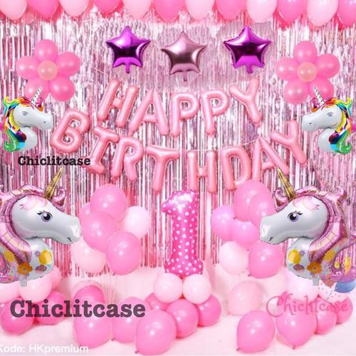 Foto Produk Set paket balon unicorn pony dekorasi pesta ulang tahun birthday anak - Angka 1, Tanpa standing dari chic lit case