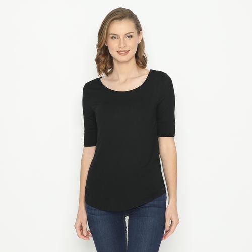 Foto Produk Kaos Wanita H&M Basic Tee Quarter Sleeve Black Original HnM Polos - S dari OTOMO Store