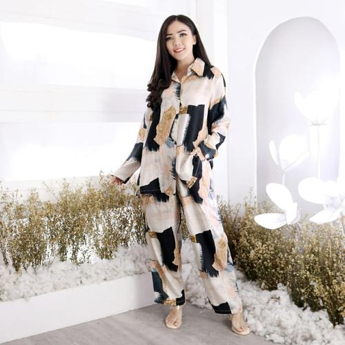 Foto Produk Set Piyama Wanita Pajamas Oneset Tie Dye Baju Tidur Panjang Dailyset - Brown dari Victoria Grosir