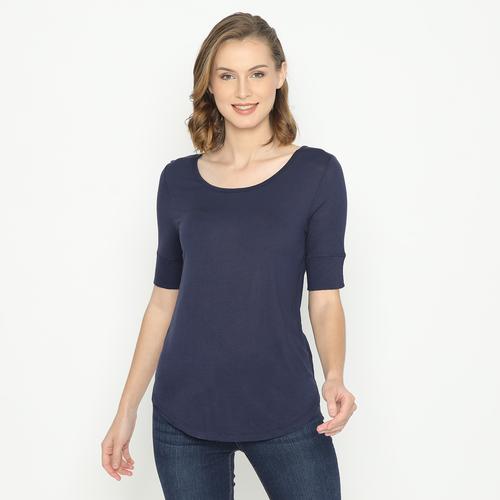 Foto Produk Kaos Wanita H&M Basic Tee Quarter Sleeve Navy Blue Original HnM Polos - S dari OTOMO Store