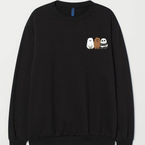 Foto Produk Sweater Basic Crewneck Bare Bears Logo Dada Kiri Unisex Size M-XXL - Hitam, M dari YCL Sweater Hoodie