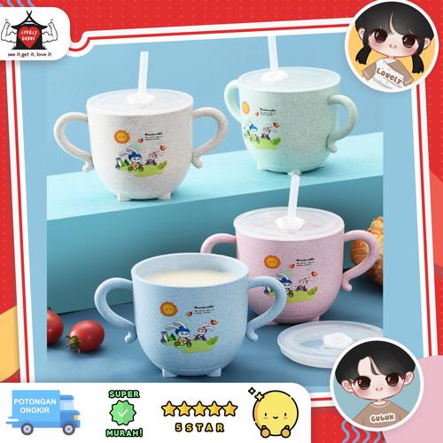 Foto Produk Gelas anti tumpah anak, Gelas sedotan gagang anak, gelas minum anak - Hijau Tosca dari Lovely Gubuk