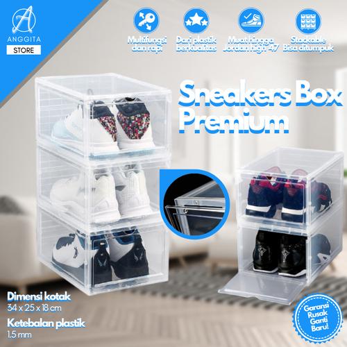 Jual Box Sepatu Transparan Frame Tebal Kotak Sepatu Sneakers Flip Depan ...