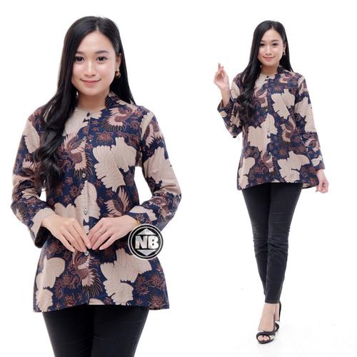 Foto Produk Baju Batik Atasan Wanita/Blouse Batik Kombinasi Kantor Formal - Navy, M dari SANTY-COLLECTION