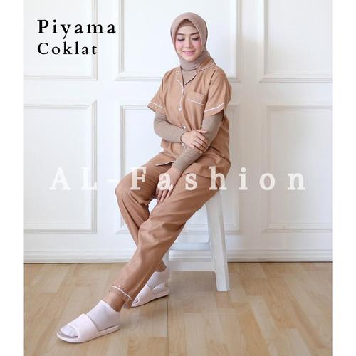 Foto Produk PIYAMA LENGAN PENDEK CELANA PANJANG BAHAN SATIN - PYM SATIN COKLT dari supplier tanahabang