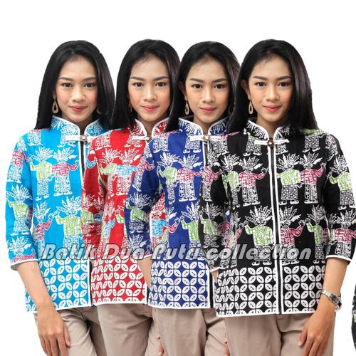 Foto Produk Batik Wanita Atasan Blouse Motif Ondel2 Warna S-M-L-XL-XXL-3L-4L-5L - Biru, S dari BATIK DUA PUTRI