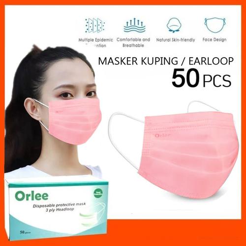 Foto Produk Masker 3 Ply 3Ply Earloop Kuping Medis kemenkes Orlee Pink isi 50 dari lbagstore