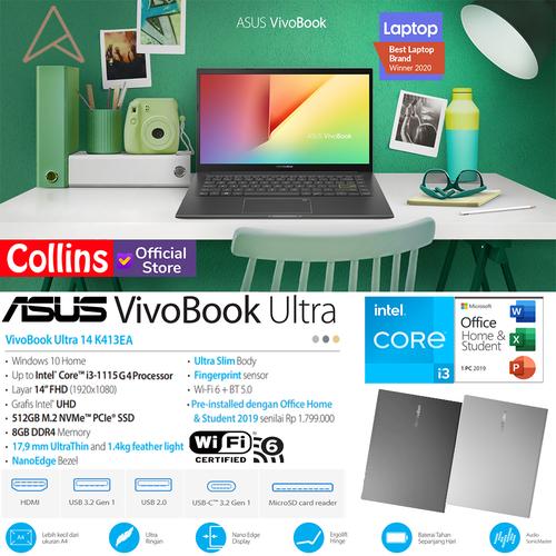 Foto Produk ASUS VIVOBOOK 14 K413EA - i3 1115G4 8GB SSD 512GB 14" FHD IPS W10 OHS dari Collins Official