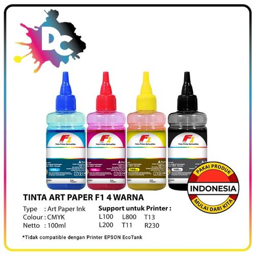 Foto Produk Tinta F1 Art Paper Refill / Isi Ulang / Infus Epson 100ml 1 set CMYK dari Dunia Cetak
