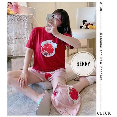 Foto Produk BAJU TIDUR WANITA / PIYAMA JUMBO CELANA PENDEK MOTIF LUCU IMPORT - BERRY dari Baju tidur dewasa wanita import