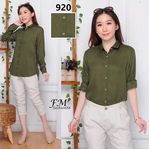Foto Produk KEMEJA KATUN RAYON POLOS.LENGAN PANJANG - Army dari FMfashion88