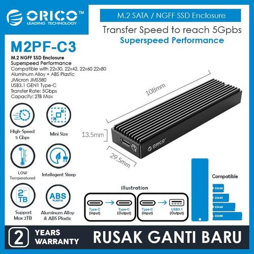 Gambar ORICO M2PF-C3 M.2 SATA NGFF SSD Enclosure dari Manekistore undefined Tokopedia