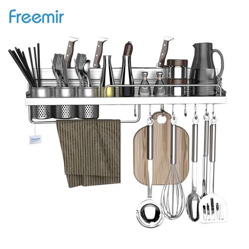 Foto Produk freemir Rak Dapur Dinding Alumunium Tempat Bumbu Pisau Serbaguna 60 cm - 70 cm 3 cup dari freemir Official Store