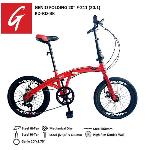Foto Produk (KHUSUS GOJEK) Sepeda Lipat 20 Genio F-12 New Disc Brake - Merah dari cinhin jaya cycle shop