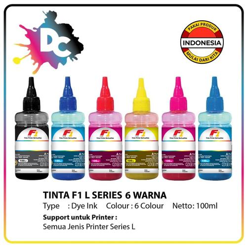 Foto Produk Tinta Printer F1 Ink Epson L800 1 Set (CMYK,PC,PM) 100ml 6 Warna HEMAT dari Dunia Cetak