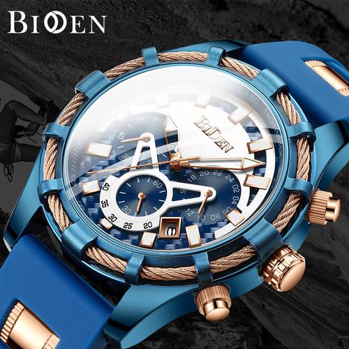 Foto Produk BIDEN jam tangan pria Tali silikon Display Kuarsa Tahan Air Jam Pria - Biru dari BIDEN Official Store