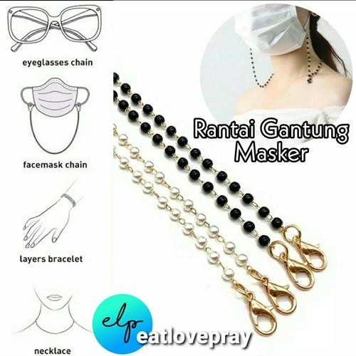 Foto Produk TALI RANTAI KALUNG GANTUNG / GANTUNGAN MASKER MUTIARA - Black Pearl dari eatlovepray