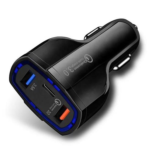 Foto Produk CAR CHARGER USB TYPE C 3 PORT QUALCOMM QC / CASAN MOBIL FAST CHARGING dari YOMZ Rider