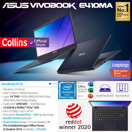 Foto Produk LAPTOP ASUS E410MA - INTEL N4020 DDR4 4GB 512GB SSD INTEL UHD 14" W10 dari Collins Official