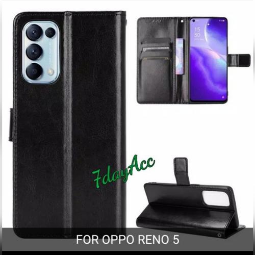 Foto Produk flip case cover oppo reno 5 dompet bahan kulit sintesis reno 5 - Hitam dari yalen shop