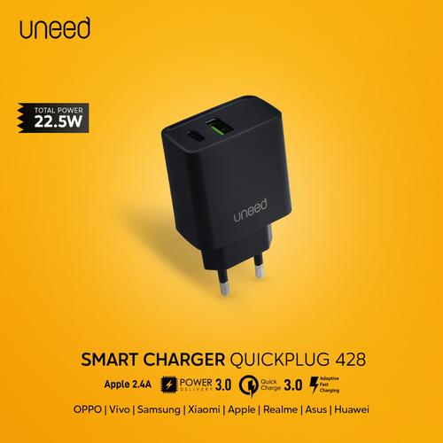 Foto Produk UNEED Dual Smart Charger QC 3.0, PD 3.0, AFC - UCH428 - Hitam dari Uneed Indonesia