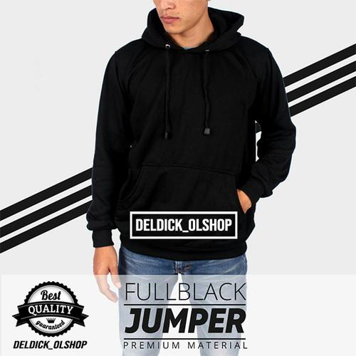 Foto Produk JAKET SWEATER POLOS HODDIE JUMPER HITAM UNISEX CEWE / COWOK - JUMPER HITAM, M dari ilfe sport