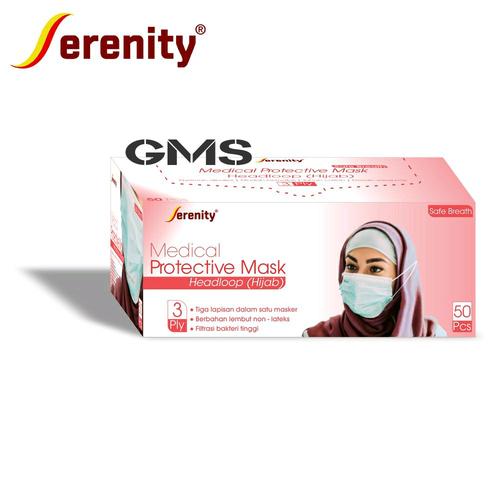 Foto Produk Masker 3 ply Headloop / Hijab Serenity Per Box isi 50 Pcs dari General Medical Supplier