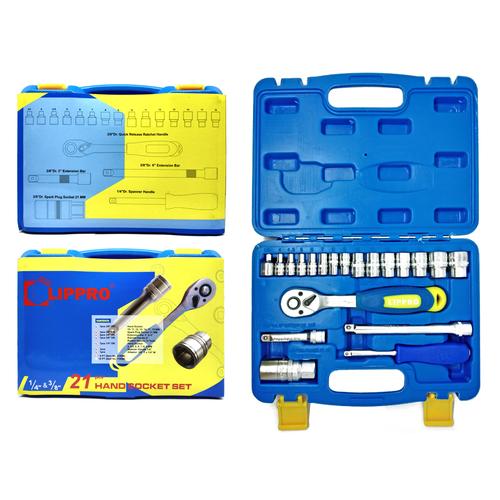Foto Produk LIPPRO KUNCI SOK SET 21 PCS 6 PT BOX PLASTIK 1-4 & 3-8 DR SOCKET SET dari Lippro Tools