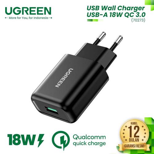 Foto Produk UGREEN USB Wall Charger USB-A 18W QC 3.0 - CD122 - Black1 dari UGREEN Authorized Store