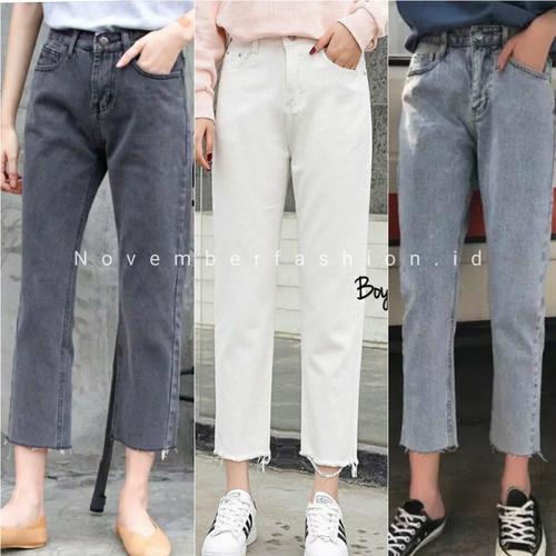 Jual celana Boyfriend jeans unfinished 