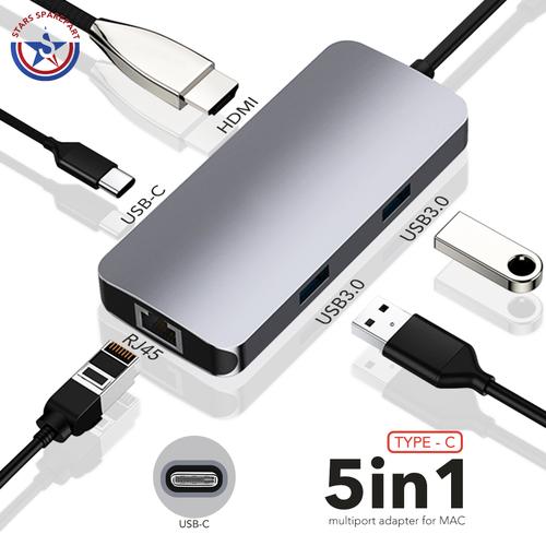 Foto Produk Type C USB HUB Charging Multi Port adapter for Macbook Pro 5 in 1 Ori - Abu-abu dari Stars Sparepart